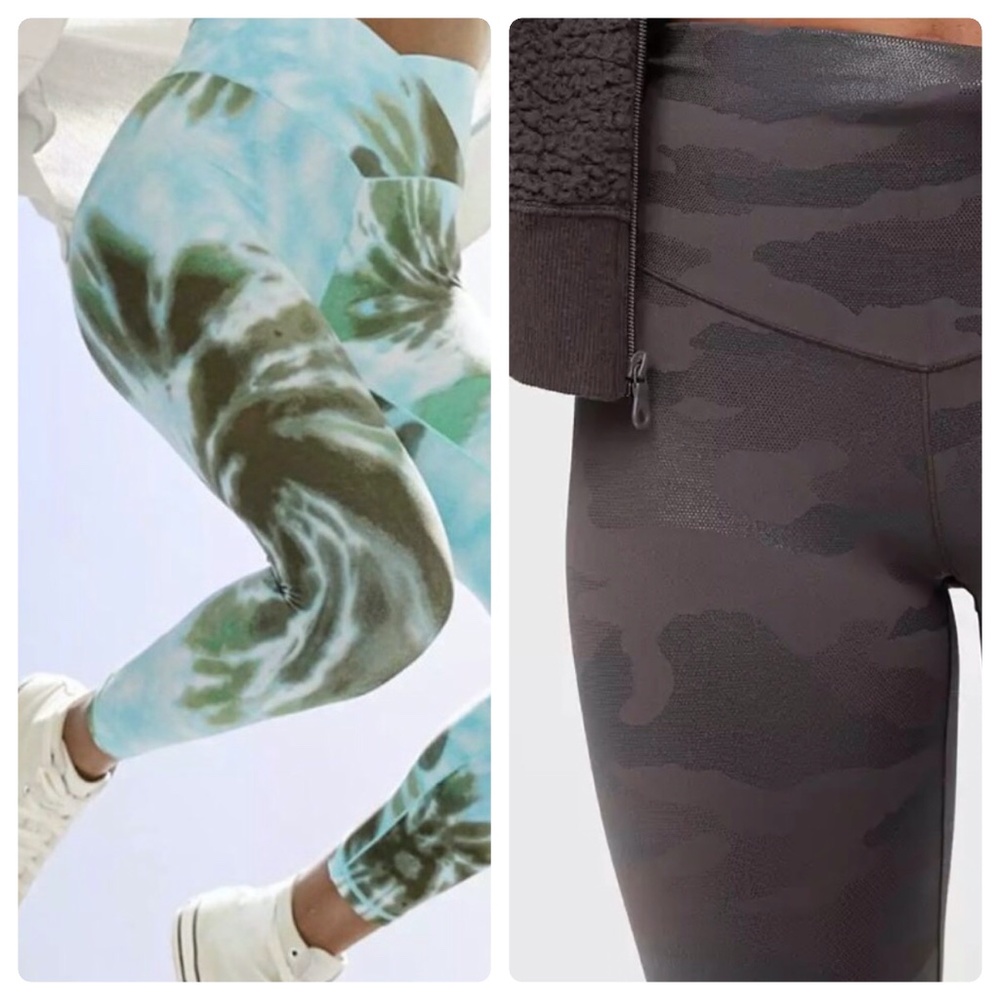 Aerie Offline Legging Bundle Shiny  Camo Print and Green/Blue Tie dye Sz Small